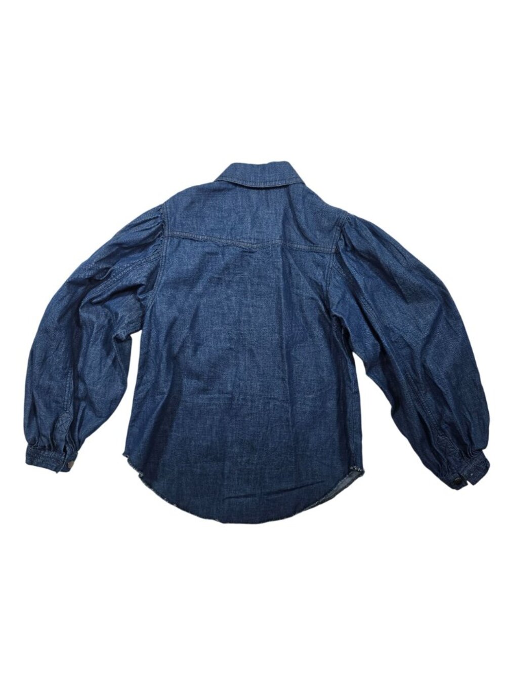 We The Free Women's XS Denim Snap Front Shirt Puff Sleeve Raw Hem Blue Western - Picture 2 of 14